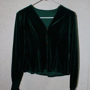 Dark Green Velvet Cardigan – Button Down, Size S